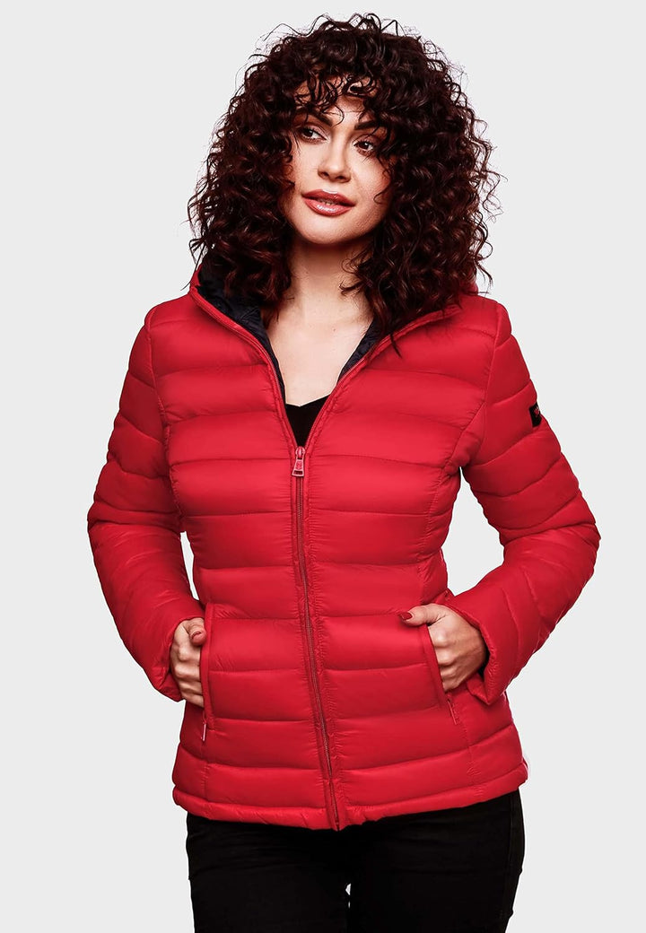 MARIKOO Damen Übergangsjacke leichte Steppjacke kurz mit Kapuze Lucy XS-3XL XS Rot, XS Rot