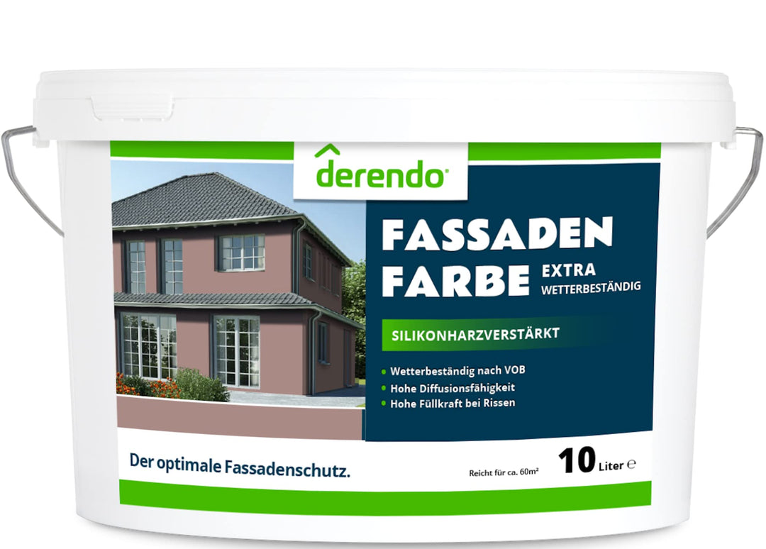 derendo Fassadenfarbe braun 10l mit EXTRA hohem Wetterschutz, matte silikonharzverstärkte Fassaden F