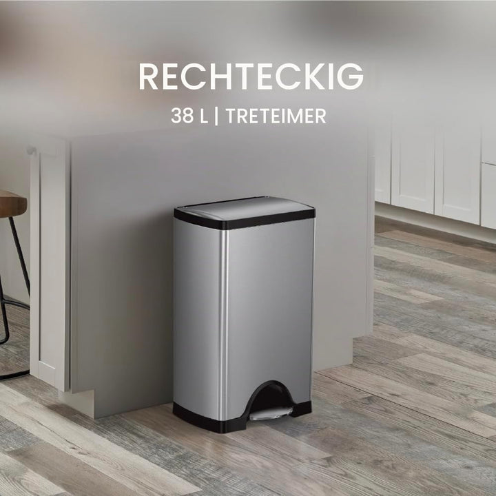 simplehuman CW1814 38 Liter, rechteckiger Treteimer, Mülleimer Küche, gebürsteter Stahl, 10 Jahre Ga