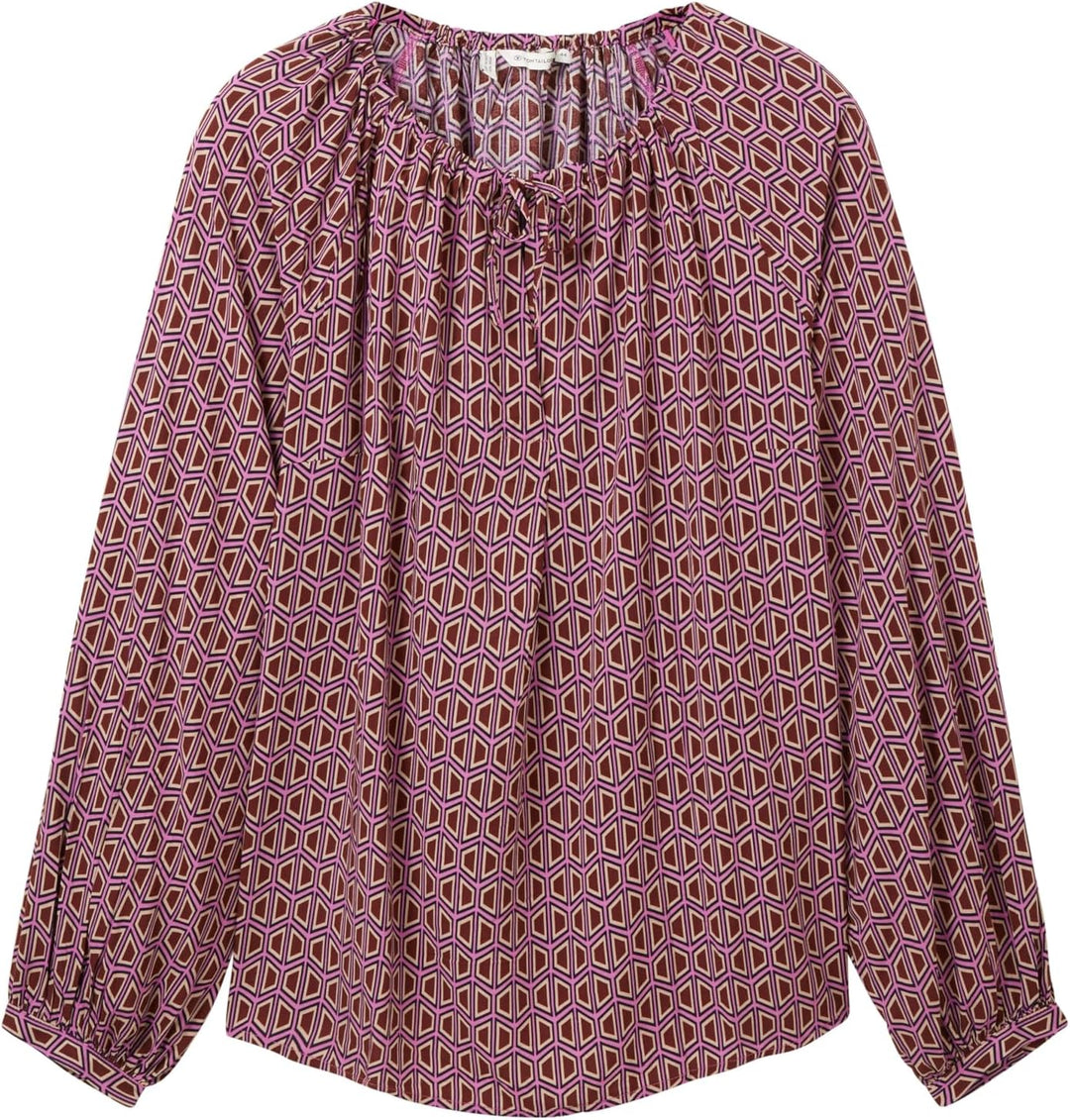 TOM TAILOR Damen Plussize Bluse, 33989 - Brown Geometrics Print