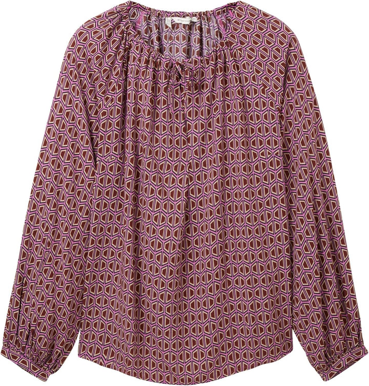TOM TAILOR Damen Plussize Bluse, 33989 - Brown Geometrics Print