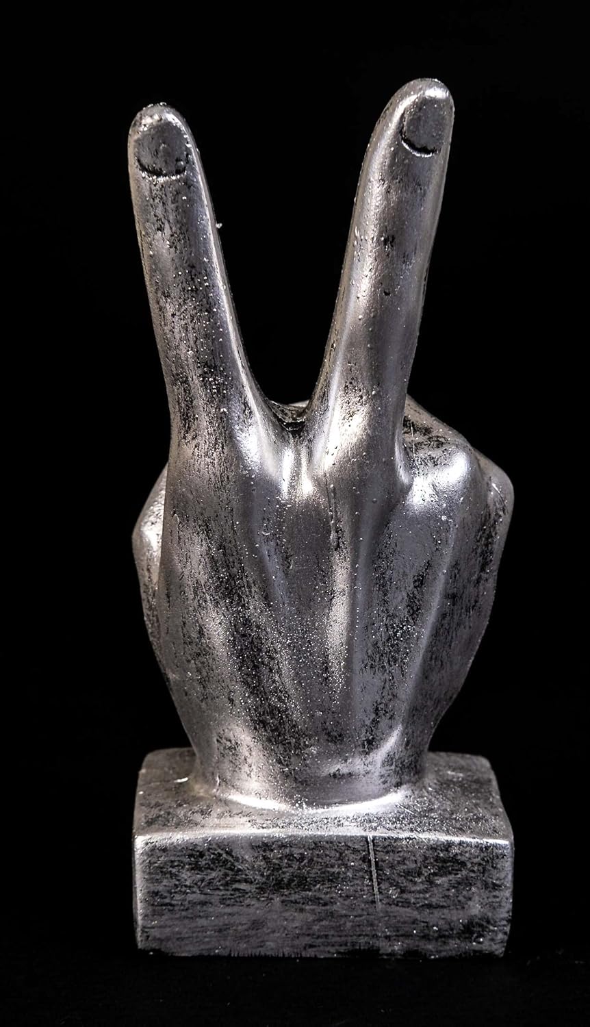 IDYL Moderne Skulptur Figur Resin Hand Victory |silberfb. | Masse: 6x8x17 cm | Material: Polyresin (