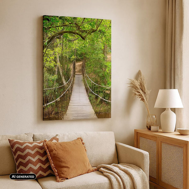 Bilder auf Leinwand Fussgängerbrücke Wald Abenteuer Leinwandbild mit Rahmen 45x80cm Wandbilder Dekor