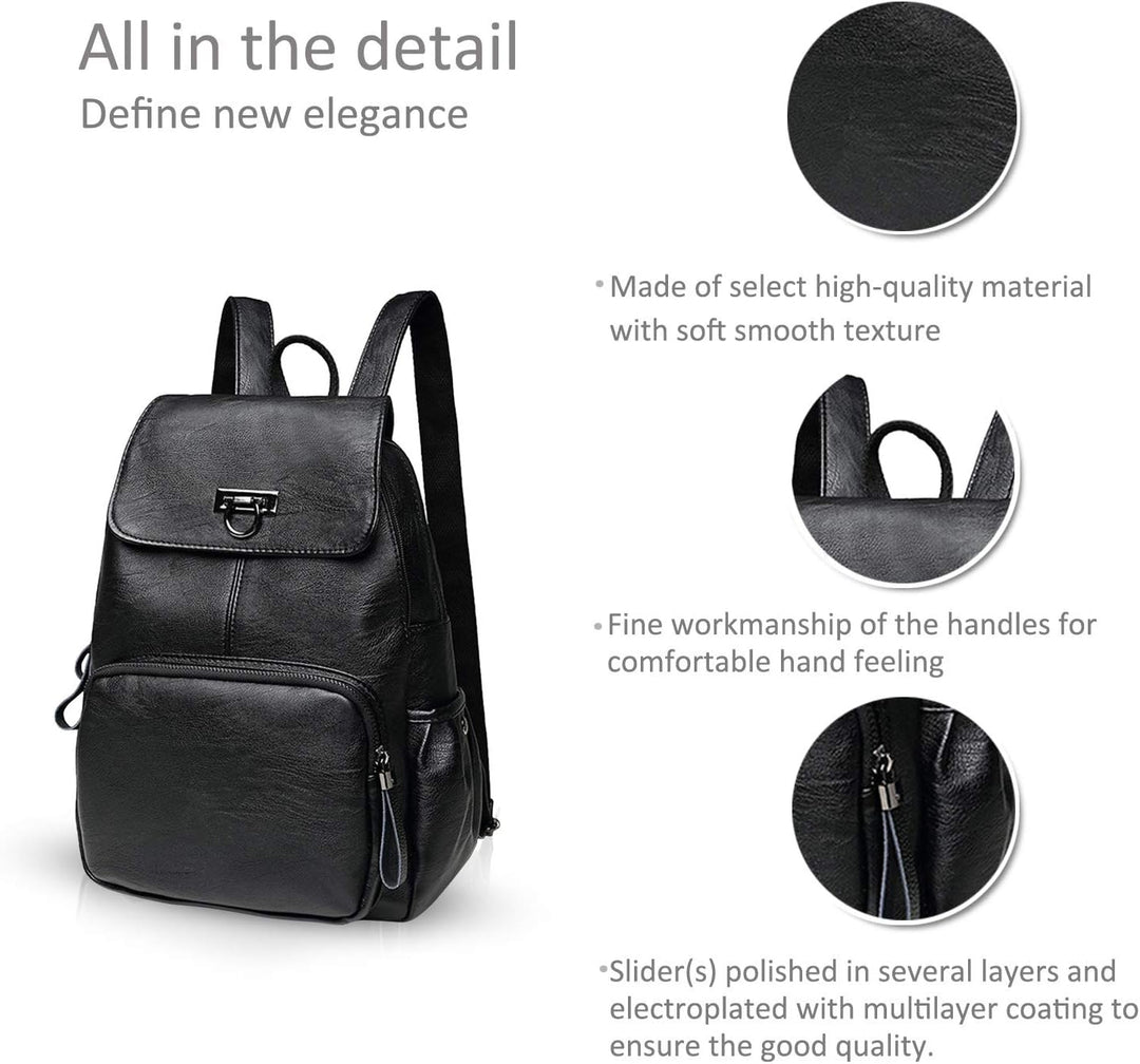 NICOLE & DORIS Damen Lederrucksack Lässiger Damenrucksack für Damen Rucksackbeutel für Damen schwarz