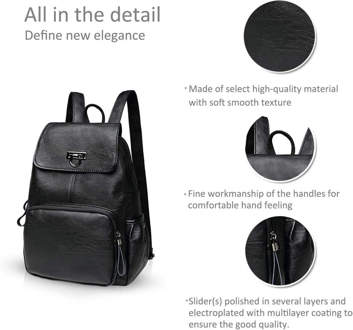 NICOLE & DORIS Damen Lederrucksack Lässiger Damenrucksack für Damen Rucksackbeutel für Damen schwarz