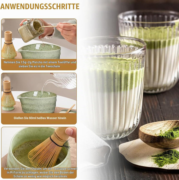 4 Stück Matcha Set, Matcha Besen Set, Matcha Tee Set, Matcha Besen Set, Matcha Schale mit Ausgiesser