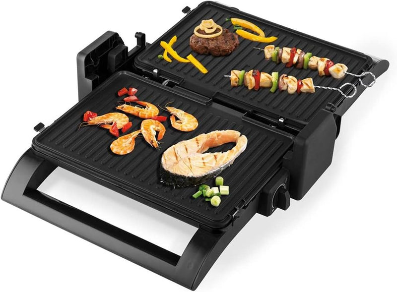 Elektro Kontaktgrill mit Grillzange, 2in1 abnehmbare Wendeplatten Paninimaker 1500Watt