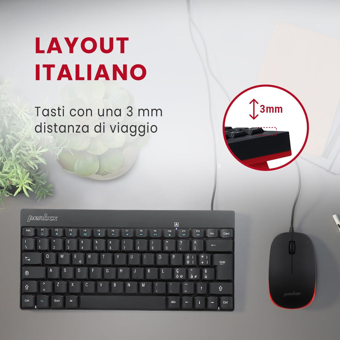 Perixx PERIDUO-212 Set Maus und Tastatur klein verdrahtet für Windows, Schnellwahltasten und Multime