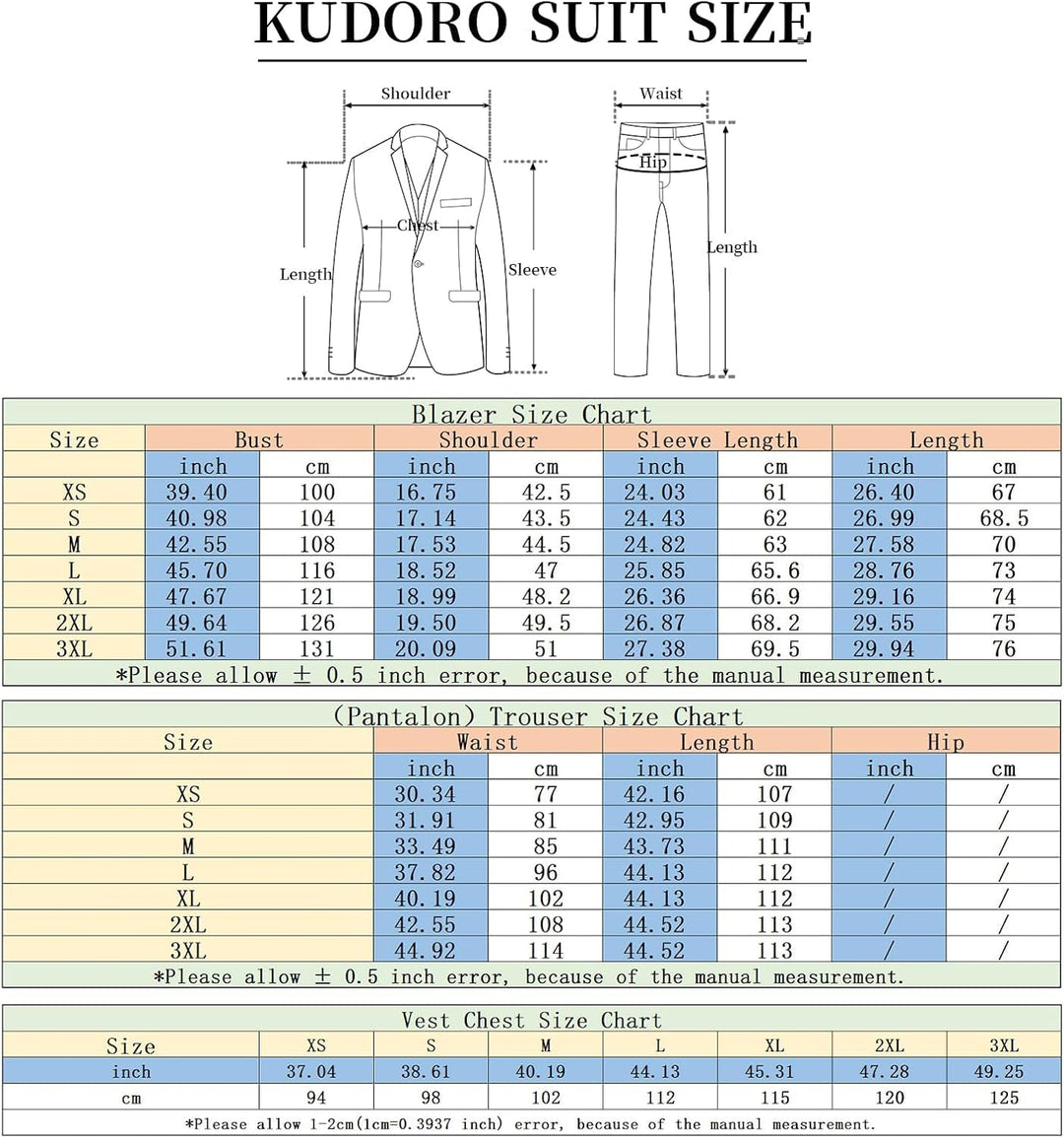 KUDORO Herren Anzüge 3-teilig Slim Fit Eine Knöpfe für Hochzeit Business Herrenanzug Sakko Weste Hos
