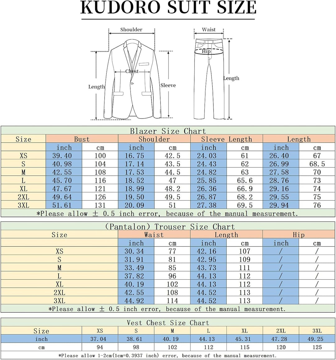 KUDORO Herren Anzüge 3-teilig Slim Fit Eine Knöpfe für Hochzeit Business Herrenanzug Sakko Weste Hos