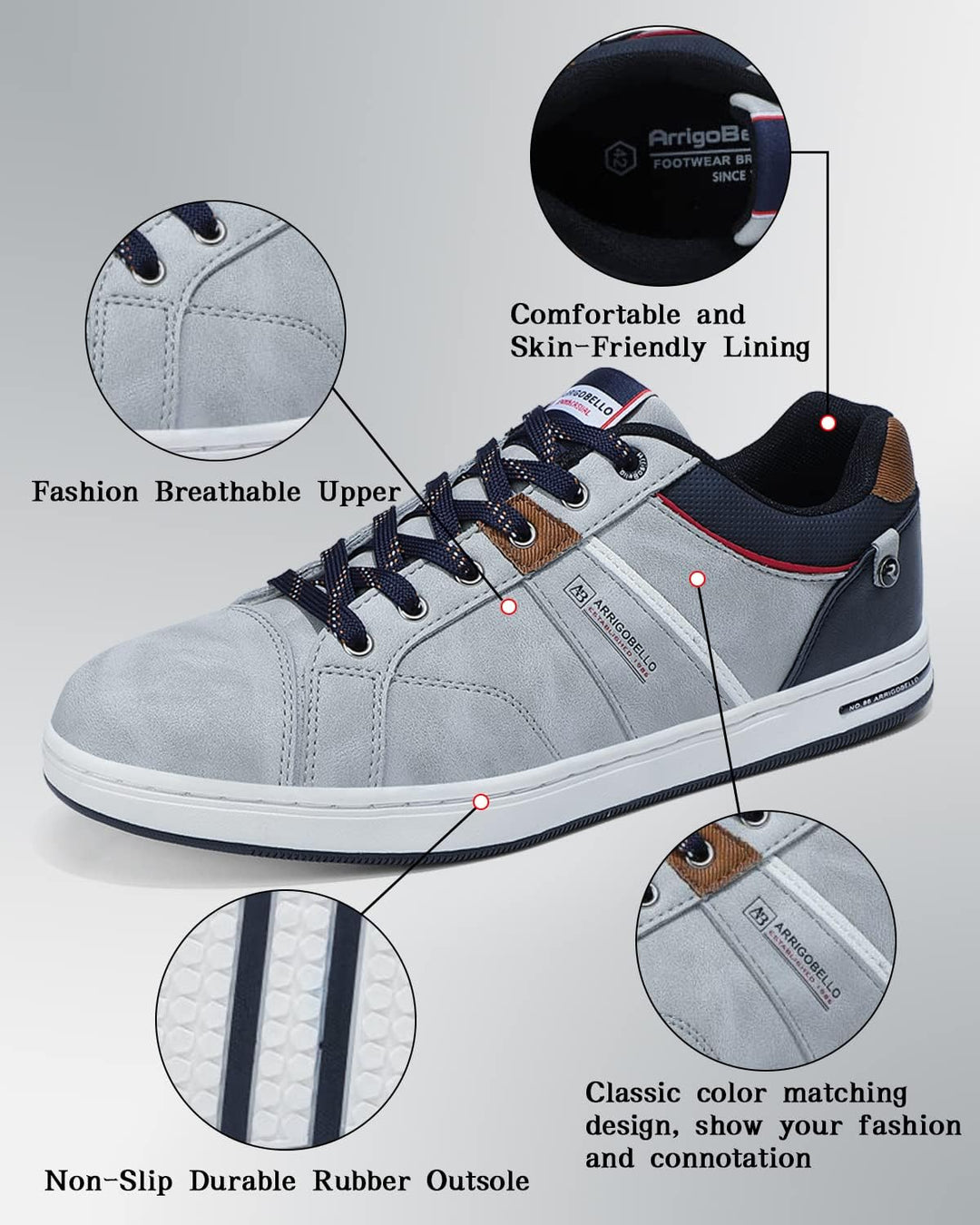 ARRIGO BELLO Herren Freizeitschuhe Schuhe Sneakers Wanderschuhe Leders Laufschuhe Leichtgewicht Outd