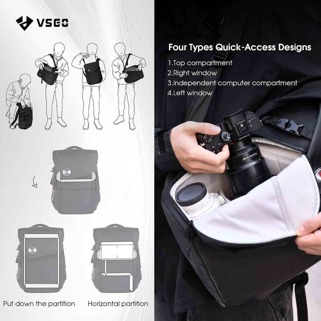 VSGO Kamerarucksack 16L Professionelle DSLR/SLR Fototasche Kompatibel für Sony Canon Nikon Kamera, D