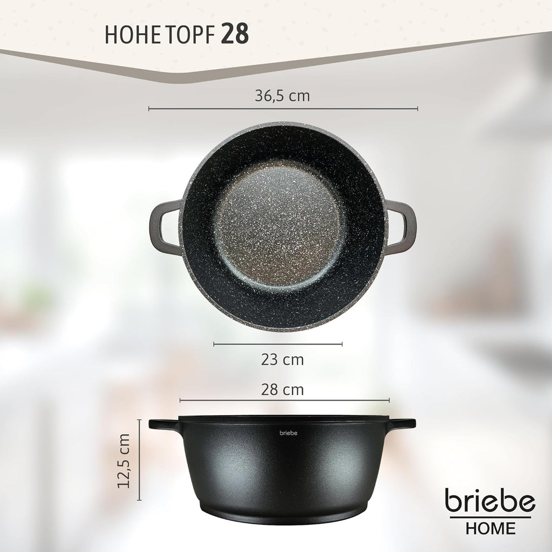 briebe Black Titanium Kochtopf, Induktion, Antihaftbeschichtung, Titan, 28 cm, Aluminiumguss, Beschi
