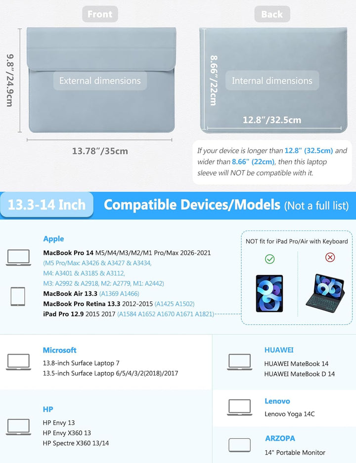 HYZUO 13,3-14 Zoll Laptop Hülle Laptophülle mit Standfunktion für MacBook Pro 14 M4/M3/M2/M1 Pro/Max