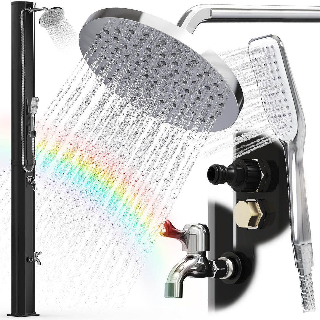 dirks-traumbad Solardusche mit Handbrause Schwarz Gartendusche 35 Liter mit Wasserhahn für Garten Wa