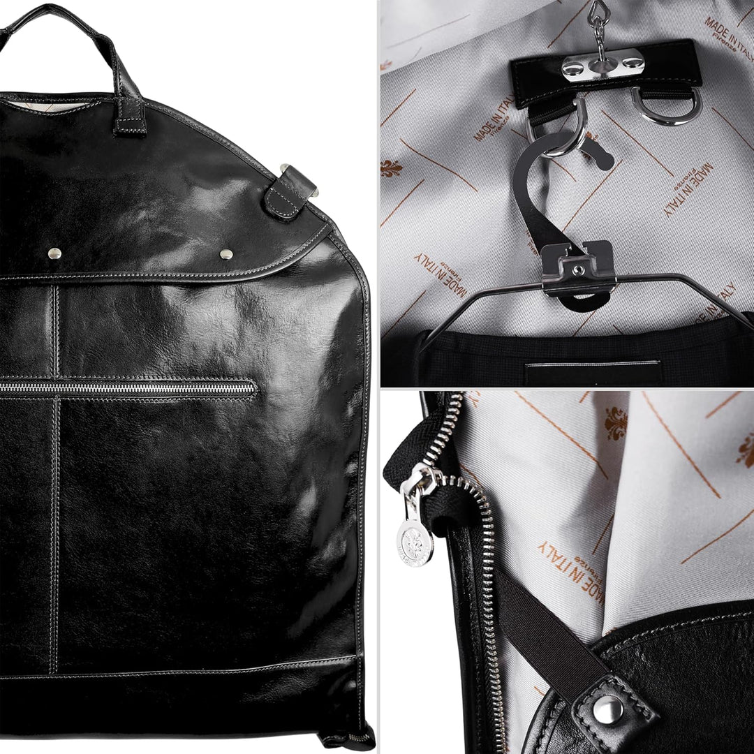 Leder Kleidersack Anzug Duffel Slim Handgepäck Kleiderschutztasche - Time Resistance Schwarz, Schwar