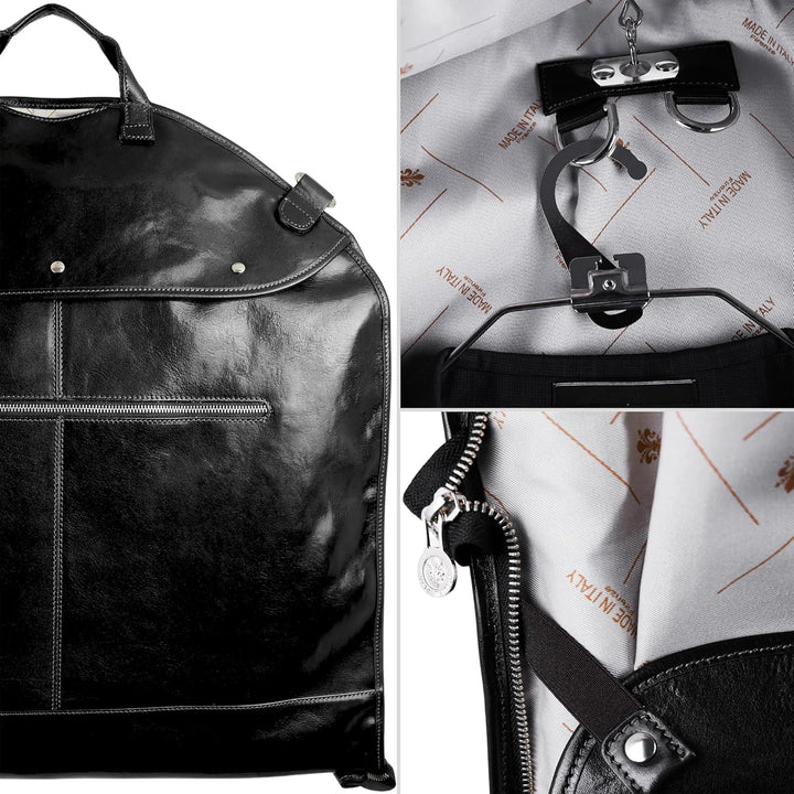 Leder Kleidersack Anzug Duffel Slim Handgepäck Kleiderschutztasche - Time Resistance Schwarz, Schwar