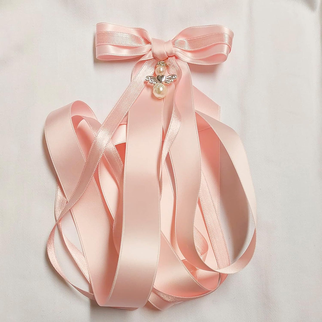 Taufschleife, zweifarbige Rosa Rosette mit Schutzengel aus der Grace of Sweden, Rose