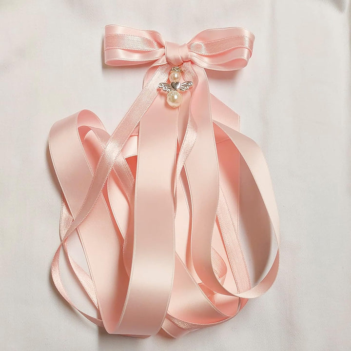 Taufschleife, zweifarbige Rosa Rosette mit Schutzengel aus der Grace of Sweden, Rose