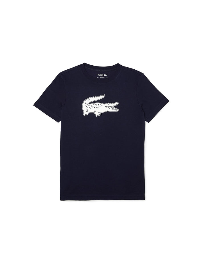 Lacoste Herren TH2042 T-Shirt Rundhals, Männer Logo Print Tee,Regular Fit, XS Marineblau / Weiss