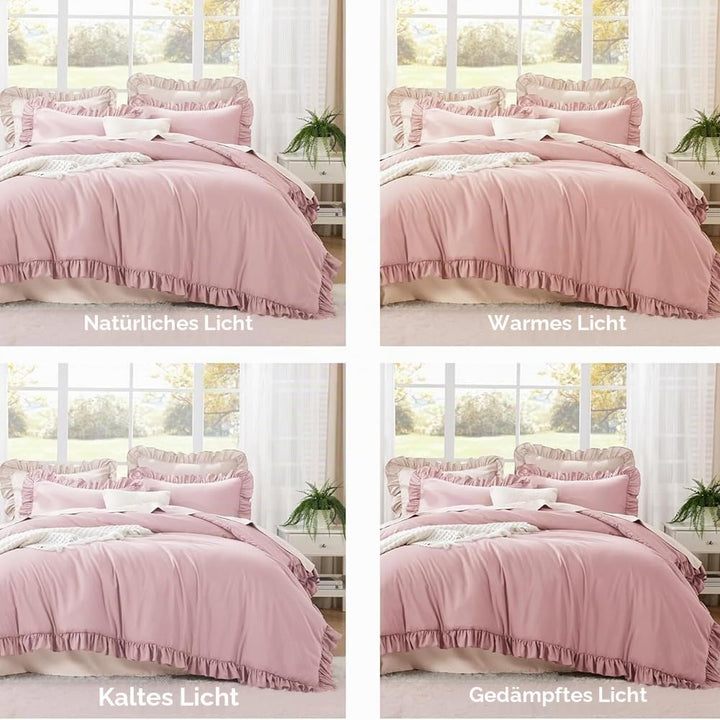 AShanlan Bettwäsche Rüschen 135x200cm Rosa Microfaser Bettbezug Romantisch Bettwäsche Set mit Kopfki