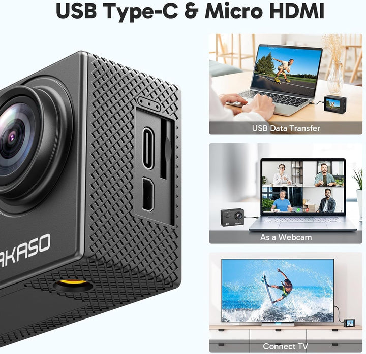 AKASO Action Cam,4K30FPS 20MP WiFi Unterwasserkamera 170°Ultra Weitwinkel Full HD Action Kamera mit