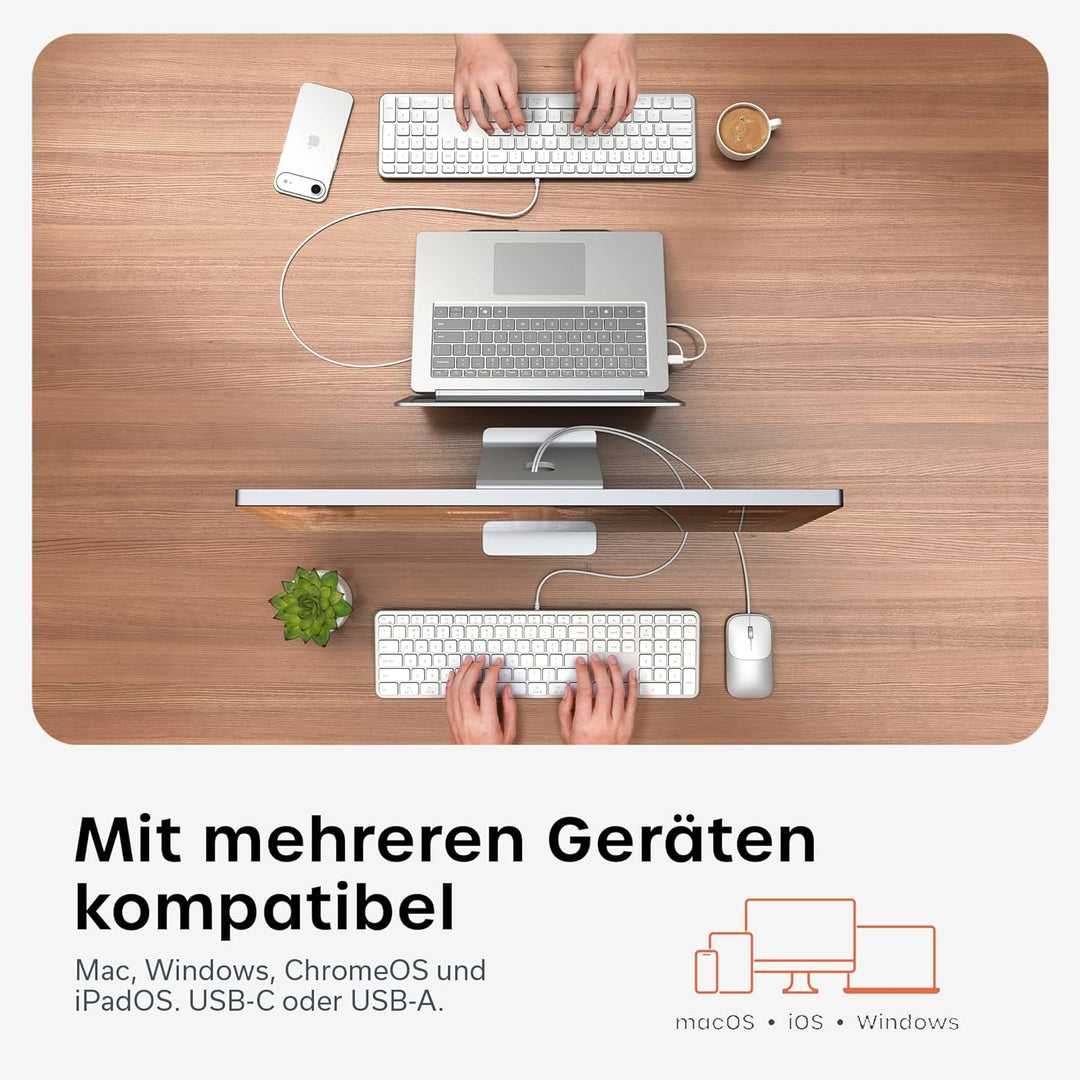 SATECHI Kabelgebundenes Tastatur- und Maus-Set Slim CLX3, 𝗨𝗦-𝗘𝗡𝗚𝗟𝗜𝗦𝗖𝗛 𝗤𝗪𝗘𝗥𝗧𝗬 Layout, USB-C Plug-and-