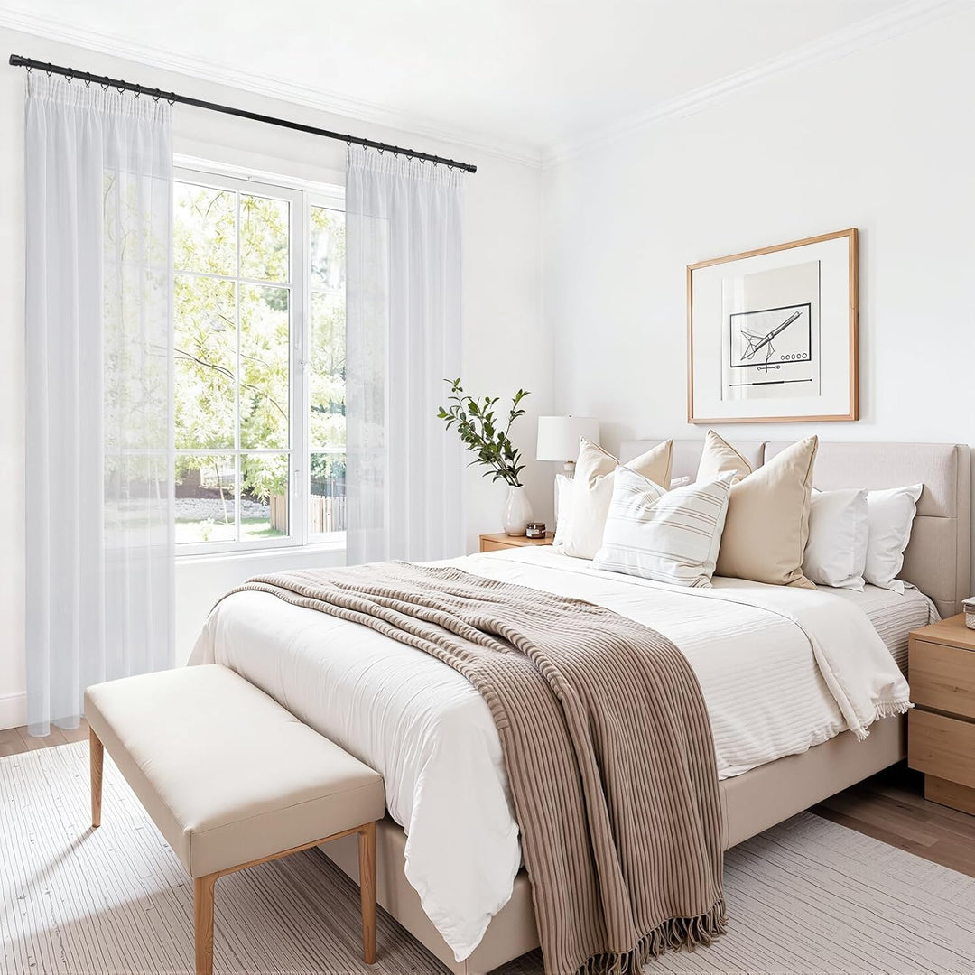 Topfinel Gardinen Kurz Vorhang kräuselband Stores Gardine Schals mit Ösen Voile Curtains Living Room