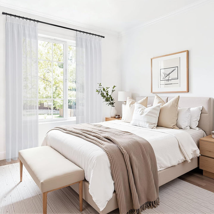 Topfinel Gardinen Kurz Vorhang kräuselband Stores Gardine Schals mit Ösen Voile Curtains Living Room