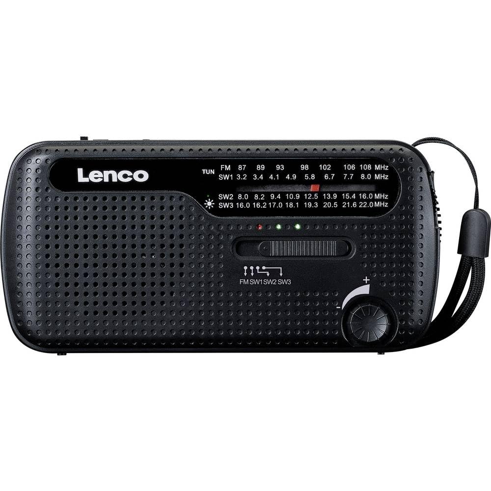 Lenco MCR-113BK Notfallradio mit Kurbel, Solar, Powerbank, FM/KG Radio, SOS-Alarm, LED-Taschenlampe,