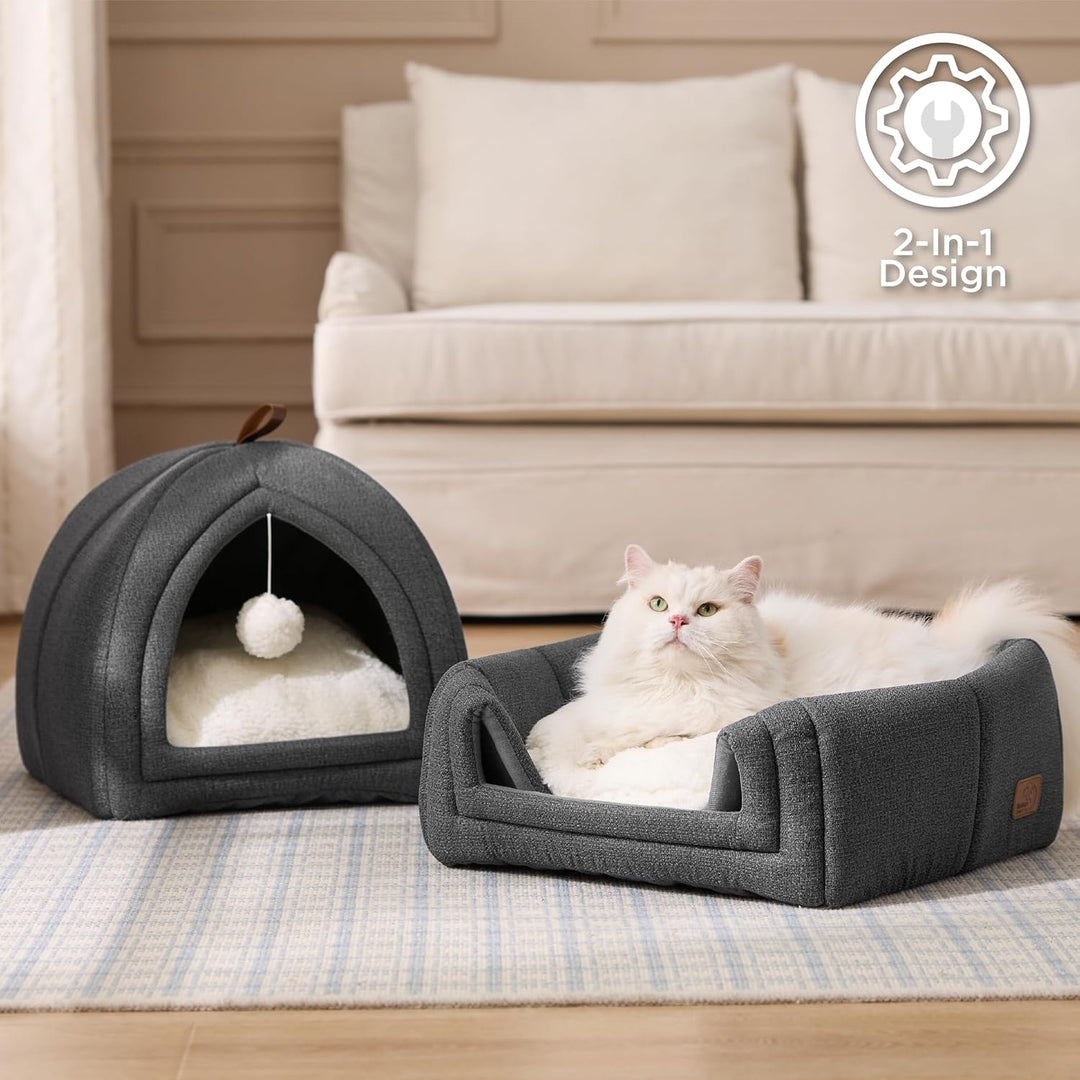 BEDSURE Katzenbett grosse Katzen Katzenhöhle- 40x40x40 cm Katzenhaus Indoor mit abnehmbarem Sherpa K