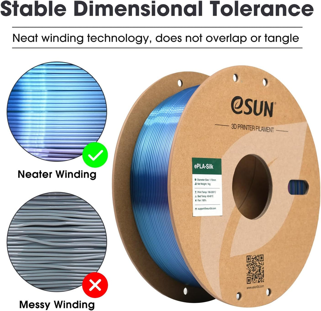 eSUN Silk Rainbow PLA Filament 1.75mm, Silky Multicolored 3D Drucker Filament PLA, Farbverlauf wechs