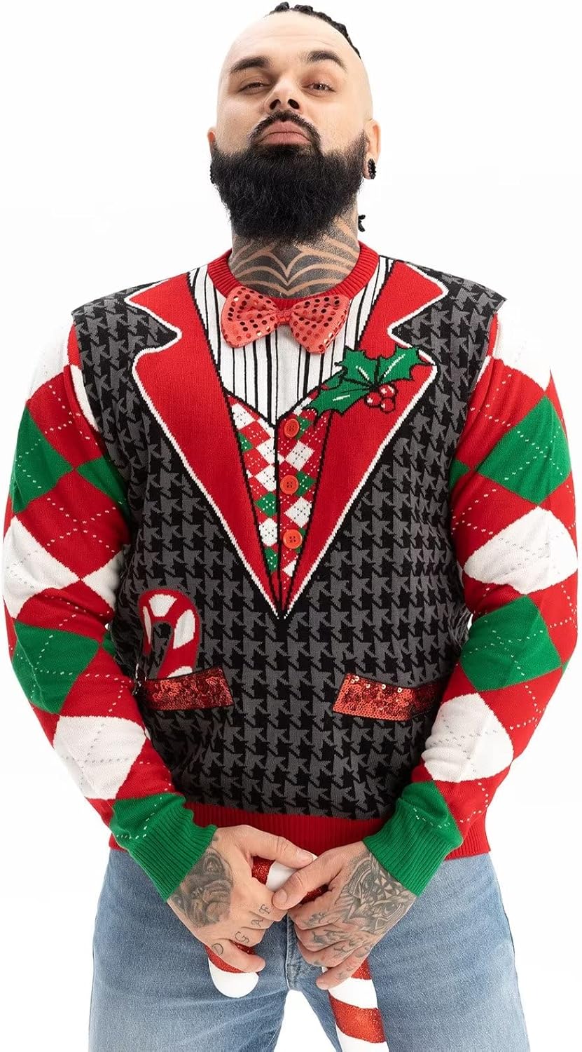 U LOOK UGLY TODAY Weihnachtspullover Herren Damen Unisex LED Licht Lustig Sweater Pulli Hässlich Xma