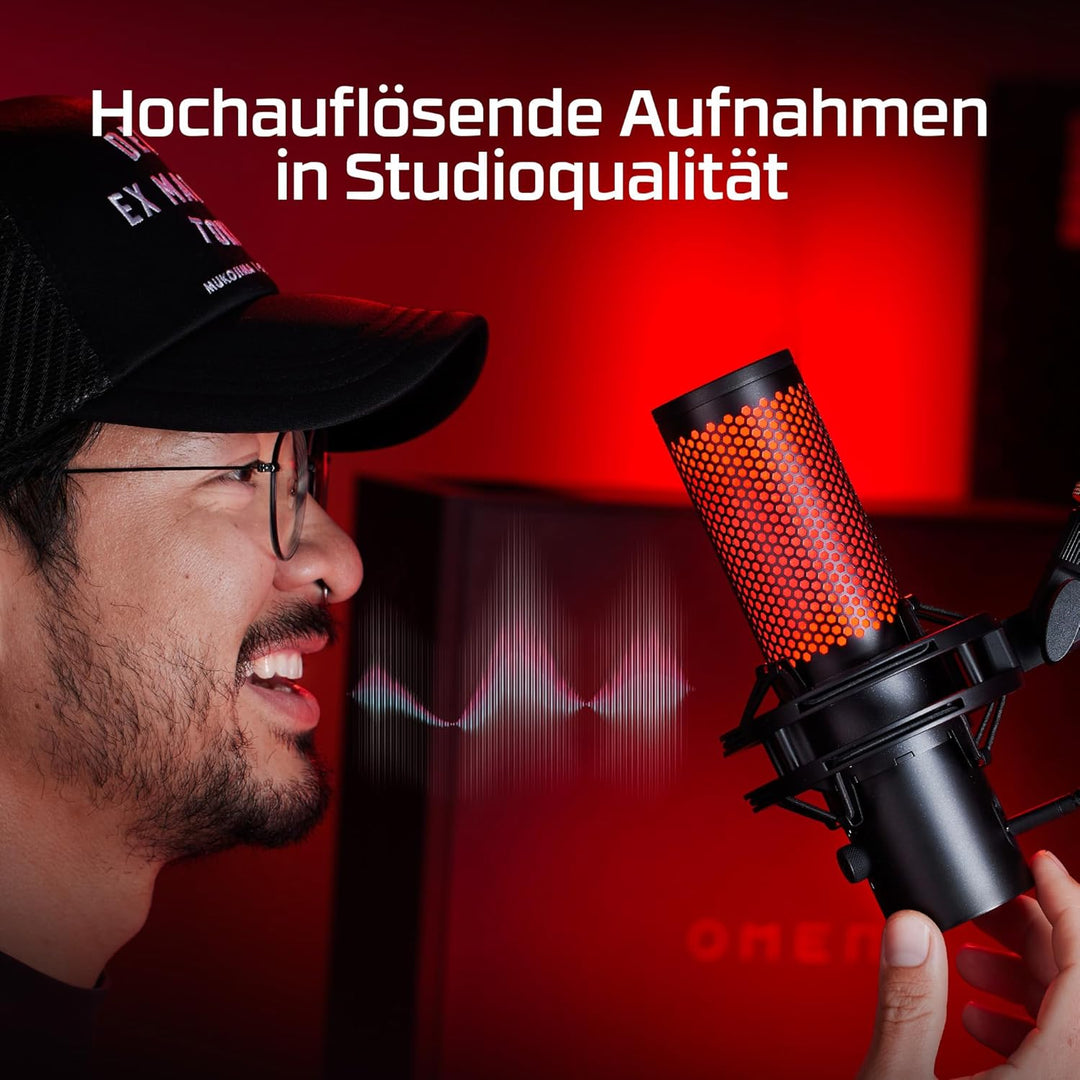 HyperX QuadCast 2, USB-Mikrofon für Gaming, Streaming und Podcasting, Tippen-zum-Stummschalten-Senso
