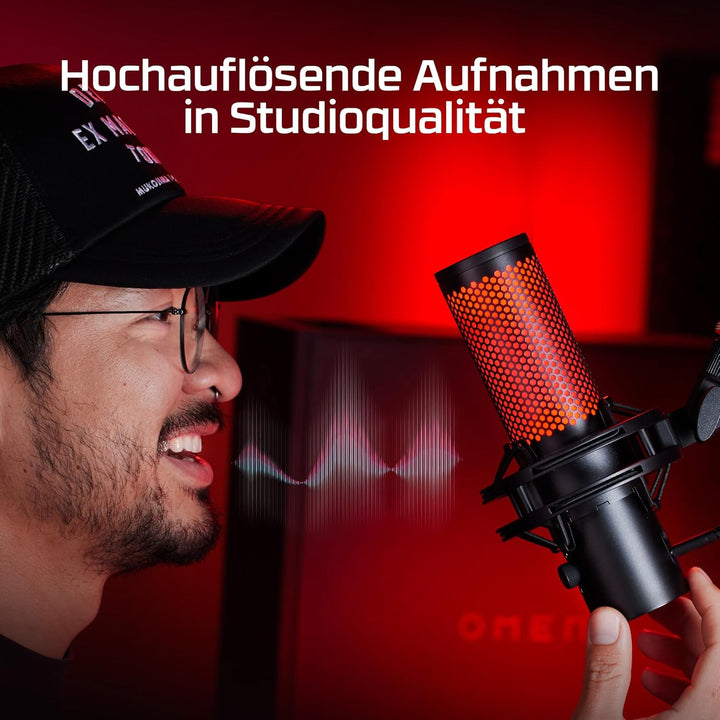 HyperX QuadCast 2, USB-Mikrofon für Gaming, Streaming und Podcasting, Tippen-zum-Stummschalten-Senso