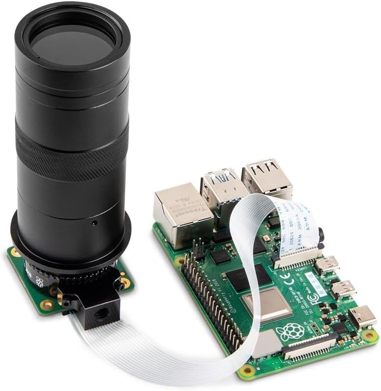 Waveshare 100X Mikroskop Objektiv für Raspberry Pi, C/CS-Mount, Metall, Schwarz, LED, 0.12X ~ 1.8X O