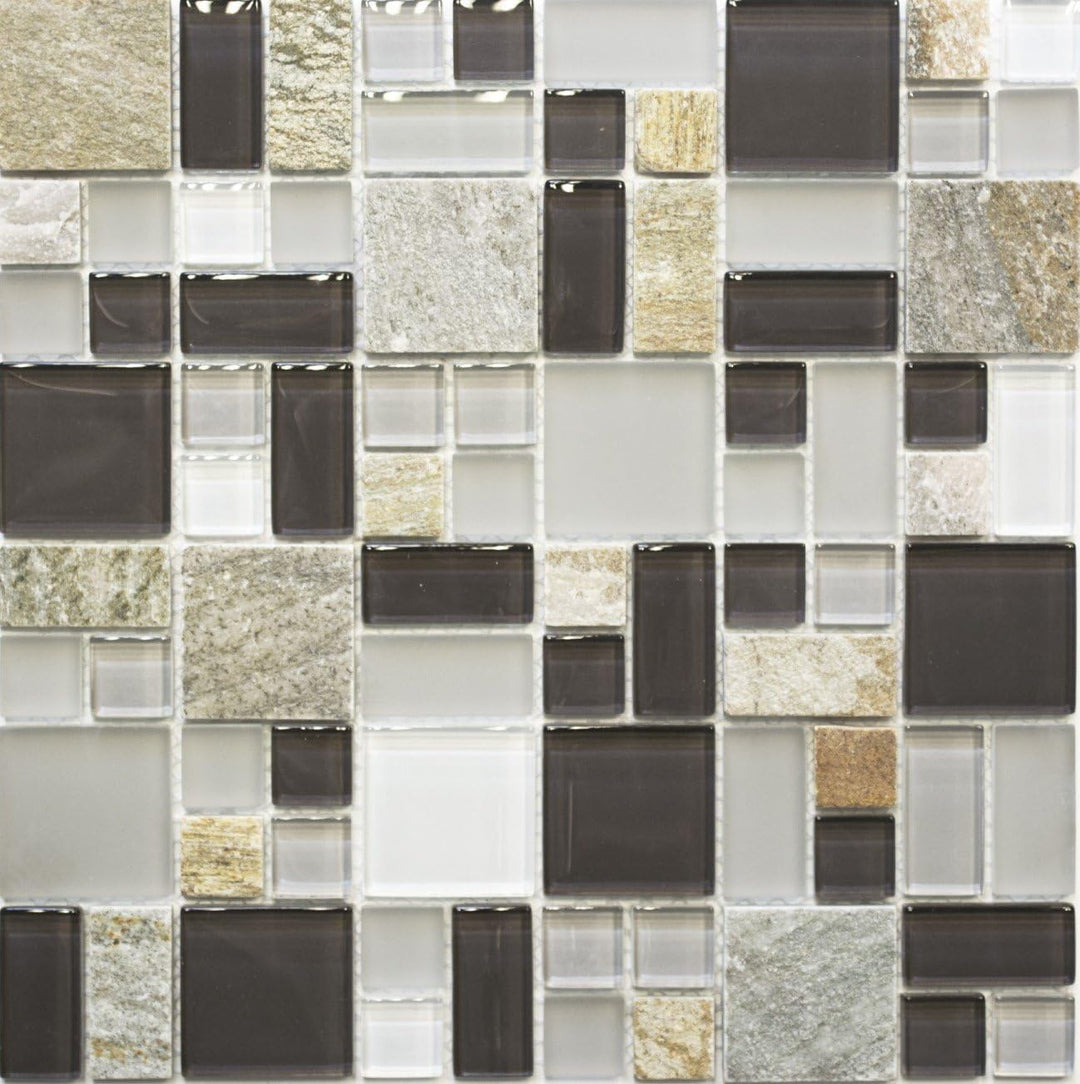 Mosaik Kombination Crystal/Stein mix grau/braun Glasmosaik Transluzent Transparent 3D, Mosaikstein F