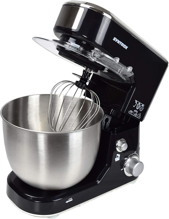 Syntrox Germany KM-1000W Küchenmaschine Knetmaschine Mixer, Edelstahl-Behälter, 5 Liter, schwarz