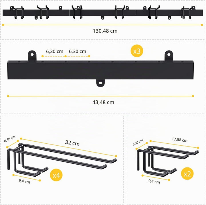 Bomclap Garagen Gerätehalter 51 inch, Metall Wandhaken 12 Haken Werkzeugregal Wand Werkzeughalter fü
