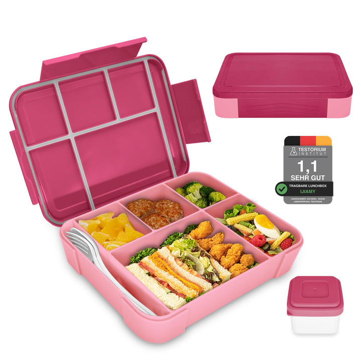 IJIAMY Brotdose Kinder mit Fächern, 1300ml Jausenbox Kinder, Auslaufsicher Bento Box, Lunchbox Kinde