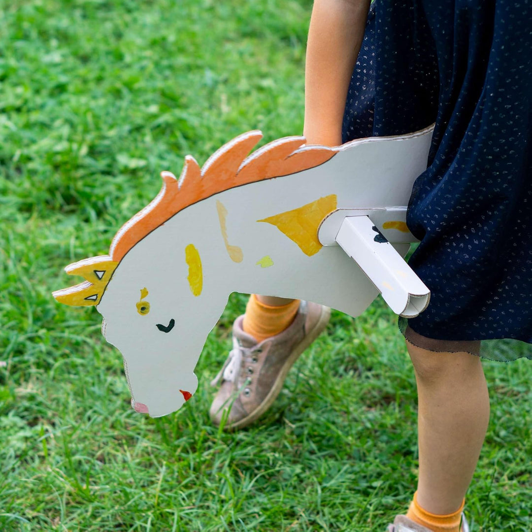 Steckenpferde 10er Set aus Pappe 115 x 40 x 25 cm Hobbyhorse Stockpferde - Pferd weiss zum Bemalen u
