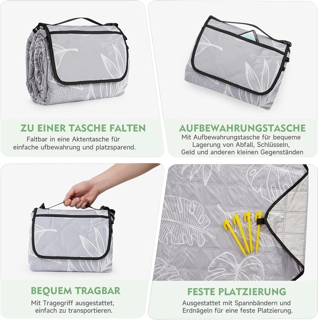 HAUSPROFI Picknickdecke 200x200cm – Wasserdicht, isoliert, XXL Outdoor Decke für Picknick, Strand, G
