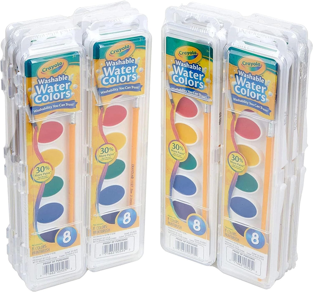 Crayola Washable Watercolors in 8 Vibrant Colors, 12 Paint Sets for Kids, Classroom Supplies