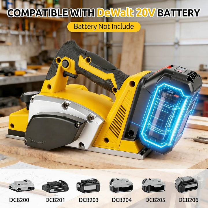 Kabelloser Elektrohobel mit Bürstenlosem Motor, kompatibel mit DeWalt 20V Akkus, 82mm Hobelbreite, 0