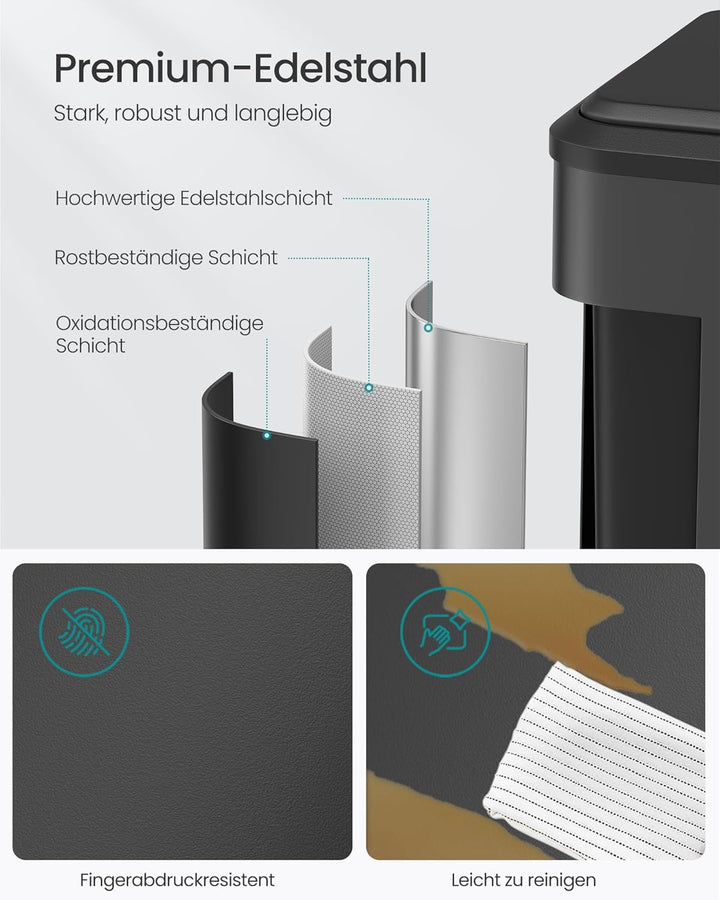 SONGMICS Mülleimer Küche, Mülltrennsystem 2 x 30 L, 2 Fächer für Recycling und Restmüll, Abfalleimer