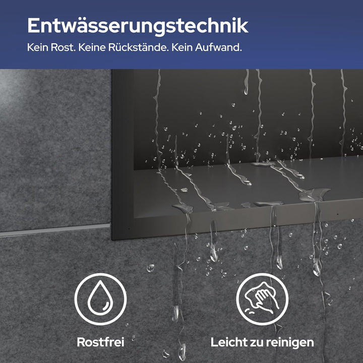 VILSTEIN Wandnische Dusche 30x30 cm [ROSTFREI] - Randlose Duschnische - Wandnische Schwarz - Einbaur
