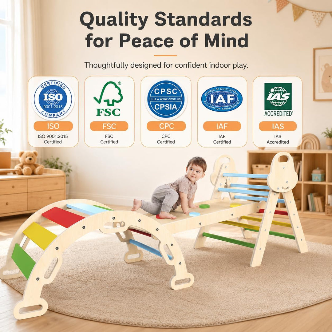 Montessori Indoor Spielset: 7-in-1 Klettergerüst mit Rutsche, Bogen &amp; Matte für Kleinkinder und Kind