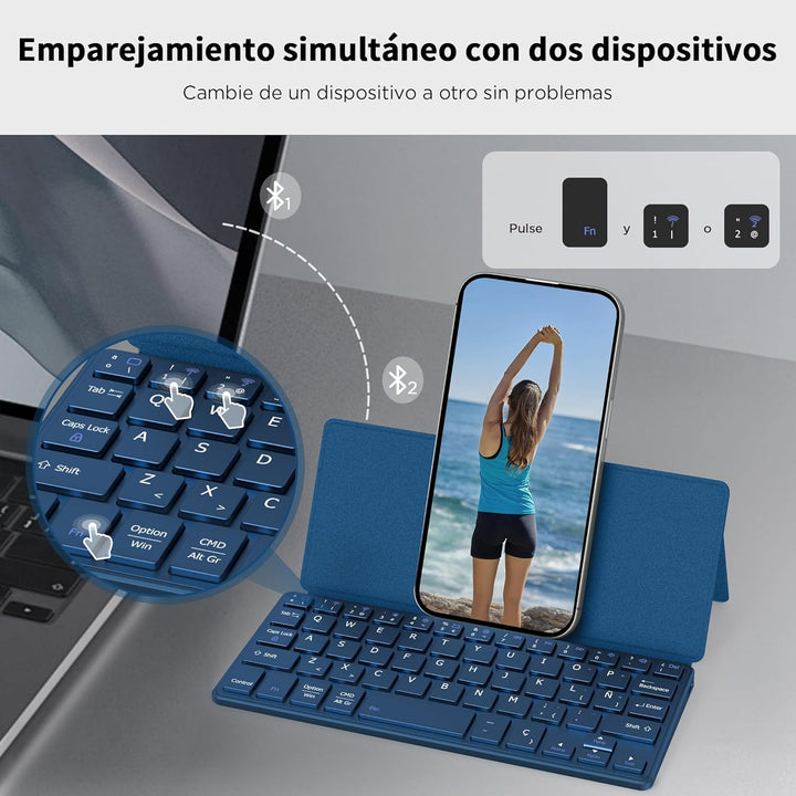 CACOE Bluetooth Tastatur mit Ständer, Mini Tastatur für Handy, Ultraflache Tragbare, Faltbare, Dual-