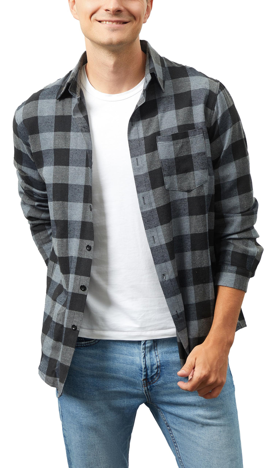 Yukiuiny Herren Holzfällerhemd 100% Baumwolle Langarm Kariertes Hemd Casual Button Down Flanell Frei