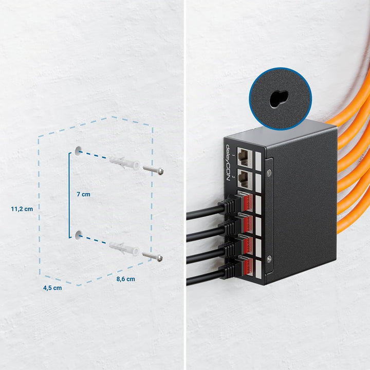 deleyCON 6 Port Patchpanel Set Patchfeld Verteilerfeld 1 HE + 6x RJ45 Keystone Jack Modul STP CAT6a